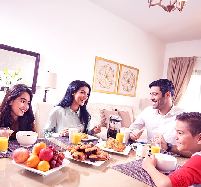 family having breakfast