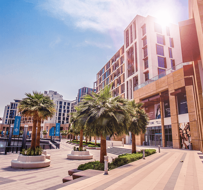 dubai wharf modern building and shops