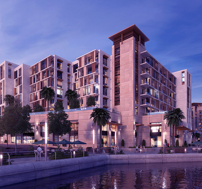contemporary building at dubai wharf
